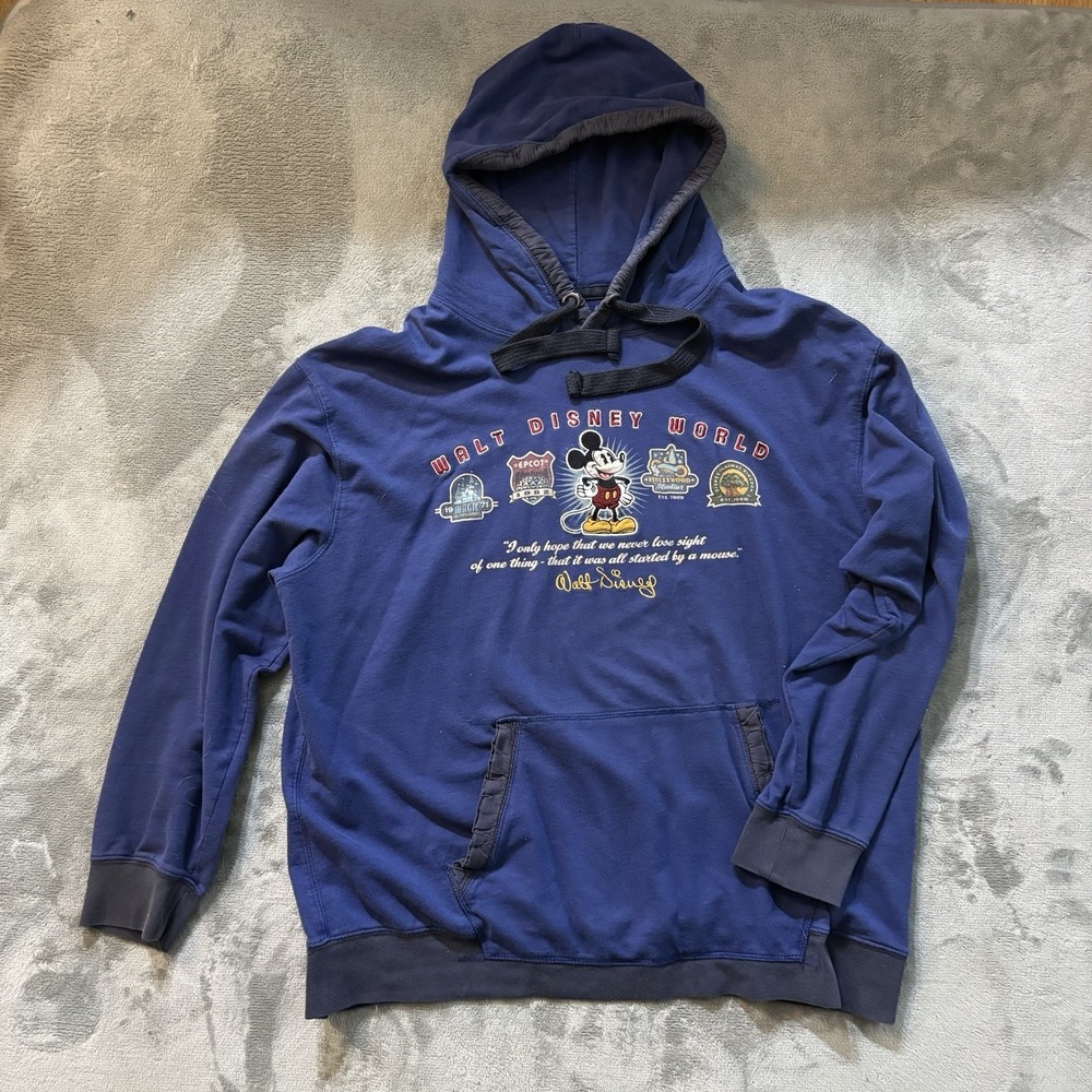 Disney Parks Hoodie Mens‎ XL Mickey Mouse Park Logos Embroidered Pullover